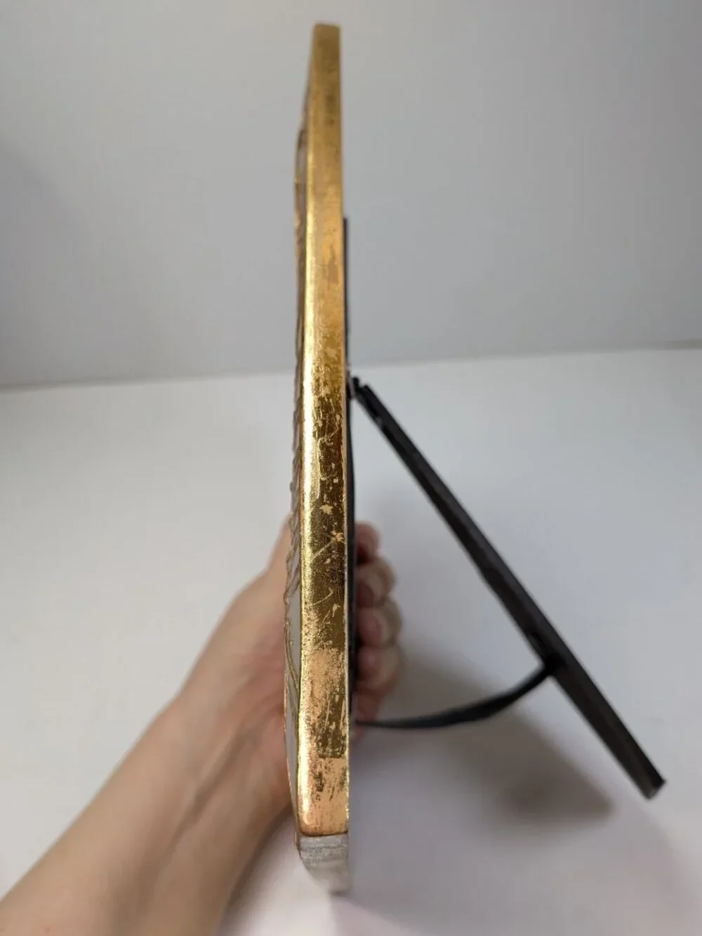 Vintage Textured Gold Palm Leaf Frosted Glass Photo Frame 5x7 Heavy Tabletop